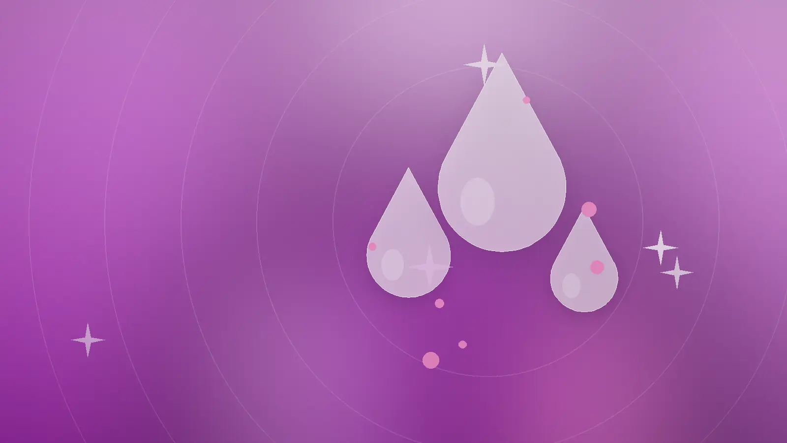 Abstrakt rosa-lilla illustrasjon med dråper og runde pads for Elixir pads og vitamin C booster fra Face Formula