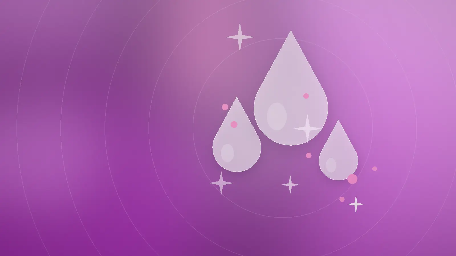 Abstrakt rosa og lilla illustrasjon med en dråpe som faller fra en pipette og symboliserer face serum og hudserum