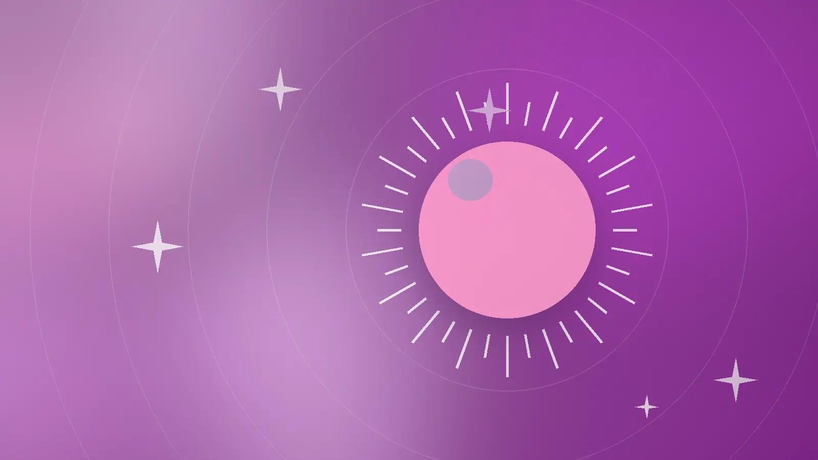 Abstrakt illustrasjon av solstråler og fint pudder i rosa-lilla toner til en guide om solpudder med SPF
