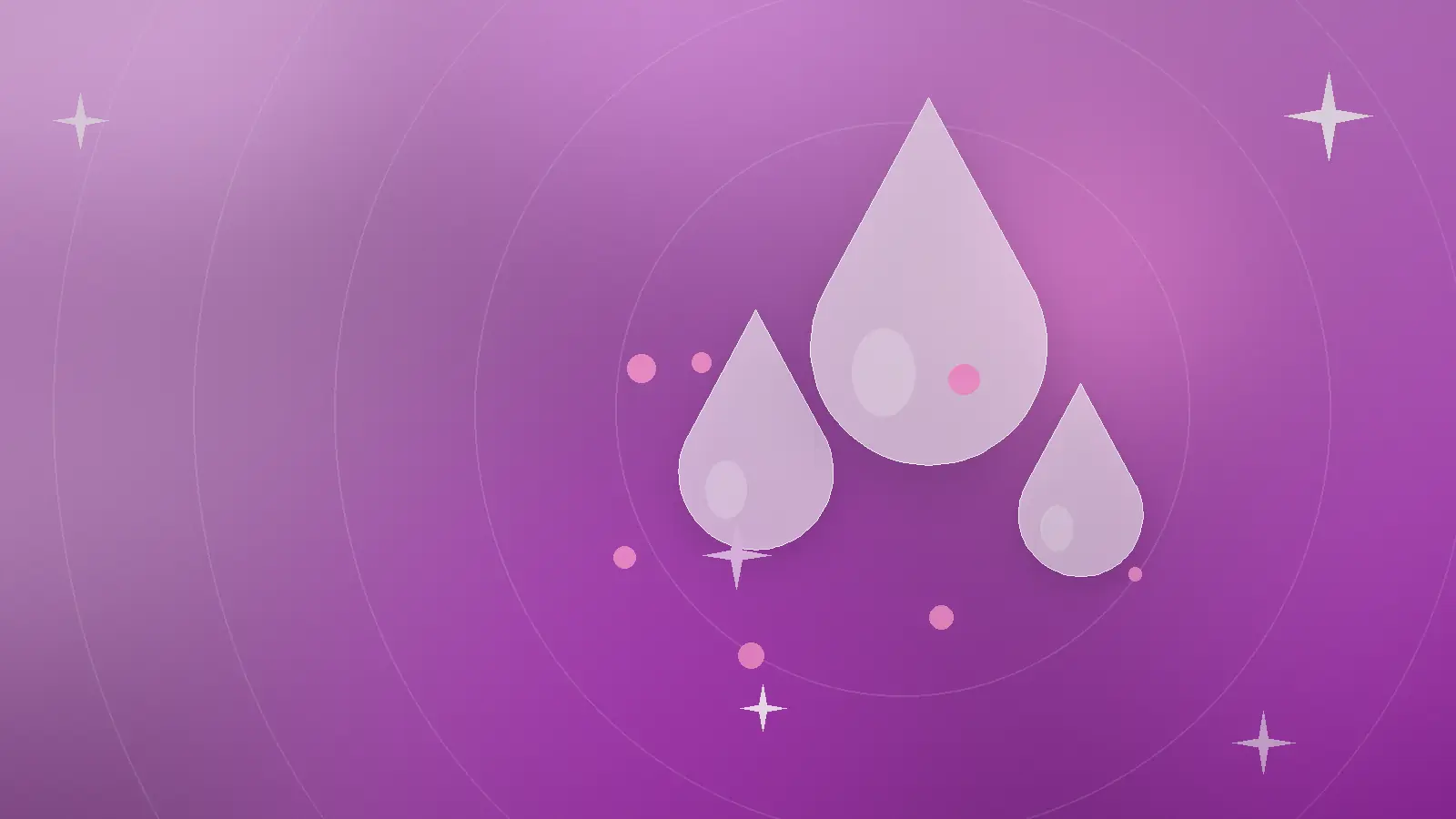 Abstrakt illustrasjon av dråper i rosa og lilla som symboliserer ZO Brightalive, vitamin C og jevnere hudtone
